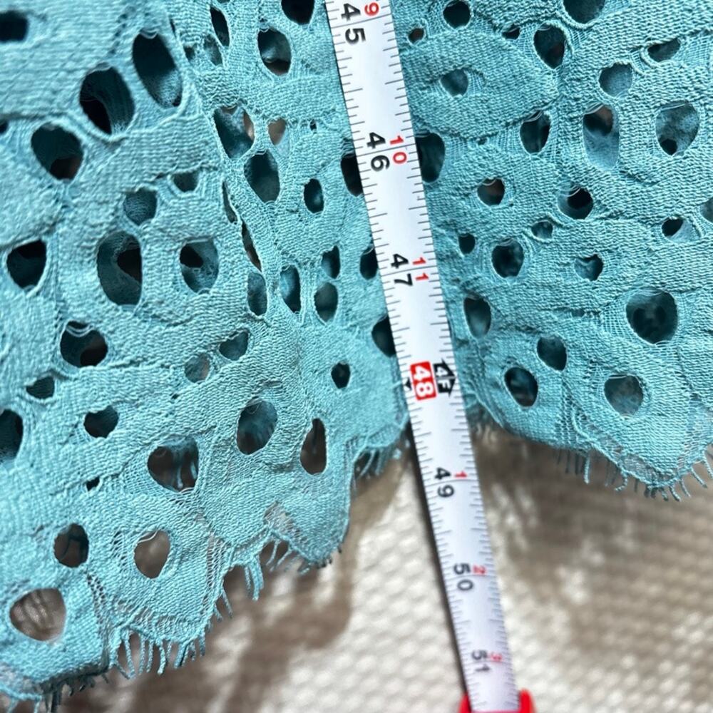 Alfani Teal Aqua Eyelet Laser Cut Dress Size 12 Sleeveless A-Line Empire Summer - Picture 8 of 9